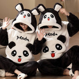 Uniwim Winter Thicken Couples Pajamas Sets Sleepwear Adult  Cartoon Cat Kawaii Women Men Anime Pyjamas Korean Hoodie Suits Nightgown