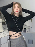 Uniwim Long Sleeve T-shirts Women Design Sexy Crop Ins Prevalent Bandage Tops Harajuku Ulzzang Street Spring Female Ropa Hot Skinny New