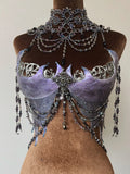 Uniwim Purple 3D Printed Corset Unrestrained Sea Demon Top Amethyst Beaded Fish Tail Chest (without Necklace)  Nightclub Wear Corset