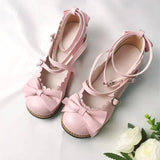 Uniwim Lolita Shoes Women Flats Low Round With Cross Straps Bow Cute Girls Princess Tea Party Shoes Students Lovely Shoes Size 34-41