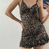 Uniwim Leopard Printed Sexy Woman Dress Slim Mini One Piece Y2k Sleeveless Vintage Dress Hotsweet Lece Short Bodycone Female