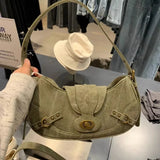 Uniwim Y2k Vintage Shoulder Bag American Street Style Rivets Green Canvas Handbag Gothic Punk Biker Cool Designers Underarm Bag