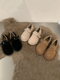 Uniwim  Shoes Woman Flats Round Toe Casual Female Sneakers Slip-on Loafers Fur Dress Winter Retro Slip On New Lace-Up Rubber Flock Leisu