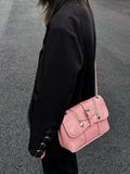 Uniwim  Sweet Cool Heart Y2k Handbag Women High Street Rhombic Lattice Solid Messenger Bag Ladies Harajuku Pink Underarm Bag