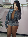 Uniwim 2 Piece Denim Sets Womens Outfits Spring Long Sleeve Zipper Jacket and Mini Skirt Set Sweet Sexy Outfits