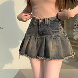 Uniwim Vintage Denim Skirt Women Pleated Sexy Short Skirts Retro Korean Fashion Aesthetics Casual A-line Streetwear Jean Skirt