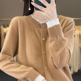 BELIARST 2024 Spring and Autumn New Women's Round Neck 100% Wool Cardigan Sweater Fake Two Piece Knitted Top BE-6698