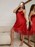 Uniwim Oversized Sexy Tassel Strap Dress Imitation Silk Home Fur Home Casual Sleepwear for Women