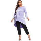 Uniwim Plus Size Long Sleeve Elegant Tie Dye Tunic Tops Long Loose Autumn Hi Low Swing Blouse T-shirt Plus Size Clothing Women 6XL 7XL