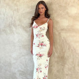 Uniwim Sexy Floral Print Suspender Maxi Dress Women Strap V Neck Slim 2024 Boho Vacation Romantic Beach Party Long Dresses