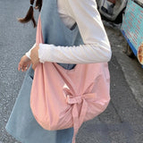 Uniwim Pink Sweet Shoulder Bag for Women Canvas Elegant Korean Style Fashion Crossbody Bag Bow Large Capacity Female New Handbag