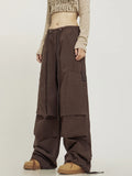 QWEEK Baggy Cargo Pants Women Oversize High Waist Vintage Folds Trousers Streetwear Multiple Pockets Drawstring Jogger Pants