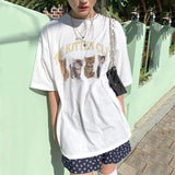 Uniwim Kawaii The Kitten Club Women T Shirt Streetwear White Short Sleeve Femme Oversized Graphic Tee Cute Grunge Tops Y2k