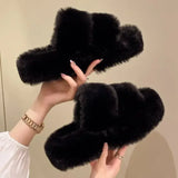 Uniwim Winter Fluffy Slippers Women 2024 New House Home Fur Slippers For Women Flat Platform Cozy Fuzzy Indoor Shoes Korean Slides