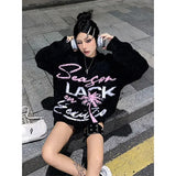 Uniwim Y2k Harajuku Letter Color Block Sweater Womens Mohair Knitted Lazy Design Pullover Fall and Winter Loose Casual Round Neck Top