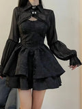 Uniwim  Black Sexy Lolita Dress Women Gothic Vintage Mini Dresses Harajuku Halloween Cosplay Costumes Long Sleeve Fairy Dress