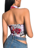 Uniwim Women Y2K 2000s Halter Tank Backless Dragon Print Chinese Knot Irregular Cheongsam Style Sexy Summer Bustier Crop Top