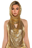 Uniwim Women Metal Sequins Tank Top With Turban 2 Piece  Sexy V Neck Backless   Suspender Top Rave Festival Party Nightclub Camisole