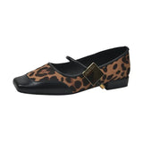 Uniwim New 2024 Autumn Fashion Women's Flats Square Toe Leopard Print Casual Shoes Ladies Breathable Soft Mary Jane Shoes Plus Size 45