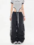 Uniwim Y2K Kpop Cargo Pant Women Drawstring Pockets Wide Leg Chic Punk Pants Baggy Striped Sports Sweatpants Parachute Jogger Trousers