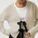 Uniwim Fashion Tie Front Bow Detail Cardigan Knitted Sweaters for Women Long Sleeve Fairy Grunge Autumn Winter Clothes