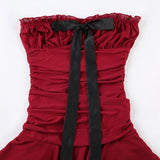 Uniwim Red Strapless Sexy Mesh Ruched Dress