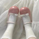 Uniwim Crystal Bowtie Pink Mary Jean Lolita Shoes Women 2025 Spring Patent Leather Low Heels Pumps Woman Japan Round Toe Cosplay Shoes