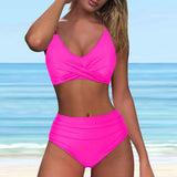 Uniwim Women High Waisted Split Bikini Set Sexy Push Up Swimwear 2 Piece Backless Bandage Lace Up Swimsuit Ruched High Waist Beachwear