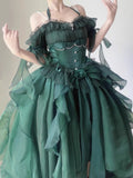 Uniwim Green Flower Wedding Dress Lolita Dress op Dress Lolita Heavy Industry Trail Puffy Princess Dress