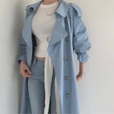 Uniwim Women Long Trench Coat New Spring Autumn Casual Lapel Double Breasted with Belt Loose Coat Office Lady Korean Fashion Outerwear