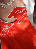 Uniwim Sexy Red Fish Print Suspenders Long Dress Women Chic Off Shoulder Backless Big Hem Loose Dresses Summer Lady Party Street Robes