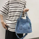 Uniwim Denim Bags For Women Large Shoulder Bag With Zipper Jeans Shopping Bag Canvas Messenger Bag Y2K Satchel Eco Bag Korean Handbags