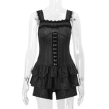 Uniwim Summer 2 Pieces Punk Clothes Stacked Stripe Top Shorts Dresses Sets Women Goth 90s Korean Casual Sling Sling Femme Grunge Dress