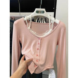 HOUZHOU Cropped Pink T-shirts Women Y2k Korean Fashion Spring New Tshirt Coquette Streetwear Slim Sweet College Tops Aesthetic