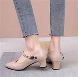 Uniwim   High-quality Cowhide Pointed Shallow Mouth Women Pumps Thick Heel Shoes Work Office Banquet Leather Shoes Large Size