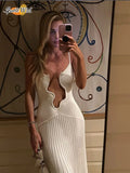 Uniwim Elegant Cut Out White Long Dress For Women Fashion Patchwork Pleated Backless Sling Dresses Lady summer New Holiday Beach Robes