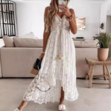 Uniwim Women's Summer Beach Dress Cover Up Slip Boho Maxi Dress Lace Up Tassel V-Neck Flare Ruffle White Beach Dresses 2024 Vacation