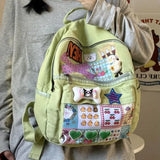 Uniwim Y2k Kuromi Womens Backpack Canvas Patchwork Vintage Fashion University Backpack Large Capacity Casual Harajuku Students Bag