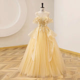 Uniwim The new colored yarn yellow evening dress sweet gorgeous costume elegant pompous skirt