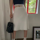 Uniwim Elegant White Women Skirt Fairycore Ruffle Mid Skirts Coquette Summer Sexy A-line Basic Casual Korean Style Silk Skirt