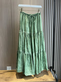 Uniwim Lotus Leaf Green long Skirt ETJ 2024 traf Spring/Summer Elastic Waist Holiday Feng Shui Wash old long skirt