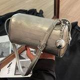 Uniwim Fashion Cylinder Crossbody Bag For Women New Silver Underarm Bag Single Shoulder Bag Autumn Winter Solid Color Barrel-shaped Bag