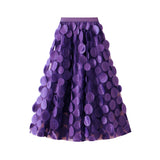 LANMREM 3D Wave Dot Mesh Skirt 2024 New Design Elastic Waist Solid Color Layers Fashion Party Clothing Female Elegant 2DA2698