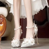 Uniwim women elegant Alice In Wondeland Cute lolita High heeles Shoes thin heels pointed toe shoes Summer Dress Wedding Bride Shoes