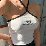 Uniwim Sexy Halter Backless Strappy Tanks Sleeveless Graphic White Crop Tops Y2k Clothing Girls Summer Punk Goth Top Woman's Camisole