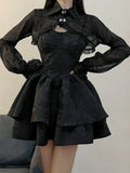 Uniwim  Black Sexy Lolita Dress Women Gothic Vintage Mini Dresses Harajuku Halloween Cosplay Costumes Long Sleeve Fairy Dress