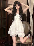 Uniwim Sweet White Lace Mini Dress Women Autumn Sexy Sleeveless Bow Strap Dress Female Casual Cute Princess Wedding Party Dress New In