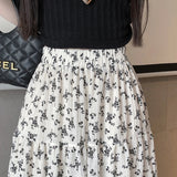 Uniwim Korean Fashion Floral Print Skirt Women 2024 Summer New Elegant Black Long Skirt Female A-line Drap Beach Holdiay Faldas Mujer