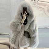 Uniwim Winter Faux Fur Coat Women Hooded Loose Long Sleeve Outerwear High Street Luxury Fur Jacket Female Fashion Overcoats 2024 New