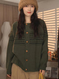 Vintage Jacquard Button Knitted Women Sweater Fashion Office Lady Style Warm Sweater Cardigan Sweet Girls Retro Knitwear